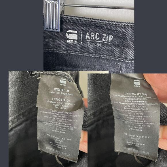 G-Star Raw Arc Zip Jeans Men’s 32x34 Black Slim Tapered‎ Distressed Denim - Picture 14 of 15